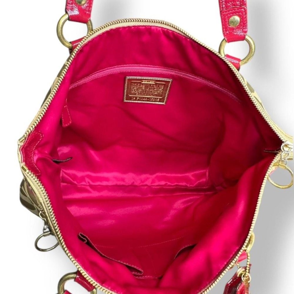 Y2k Coach Poppy Signature Khaki Gold Pink Large Tote‎ Shoulder Bag Glam - Picture 5 of 9
